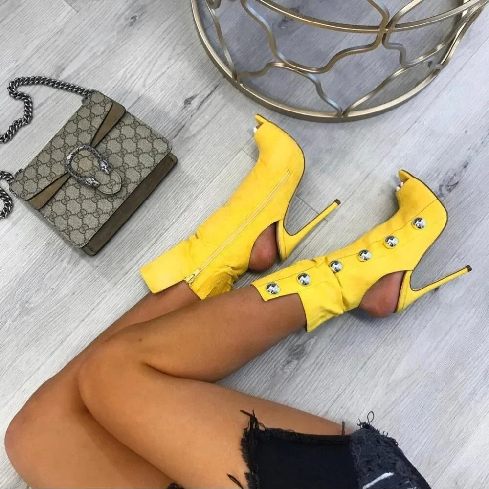 Liliana womens ankle booties Black Studded Peep Toe zipper closure high Sz 7.5 - Picture 8 of 13